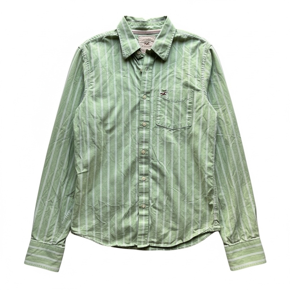 Vintage Hollister Green Men’s White Striped Shirt